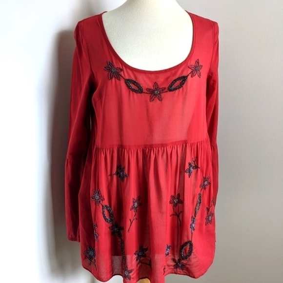 RARE FreePeople Beaded Scoop Neck Tunic Cranberry Red S - Picture 6 of 14